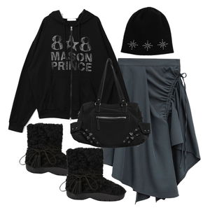 スカート,ジップアップ,ブーツ 코디