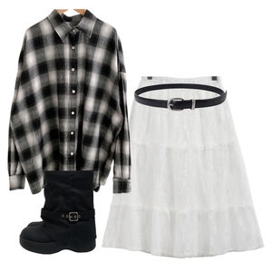 스커트,셔츠,벨트 코디