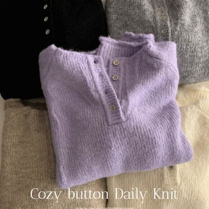코지버튼 여리핏 루즈핏 보트넥 오프숄더 단추 니트 5 color 보라색/겨울니트