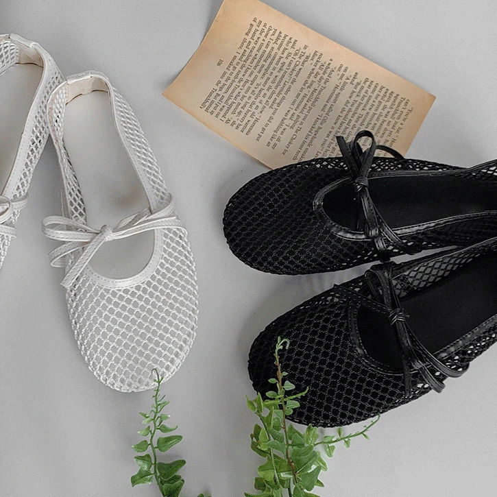 Mesh see-through 2 summer ribbed flat shoes