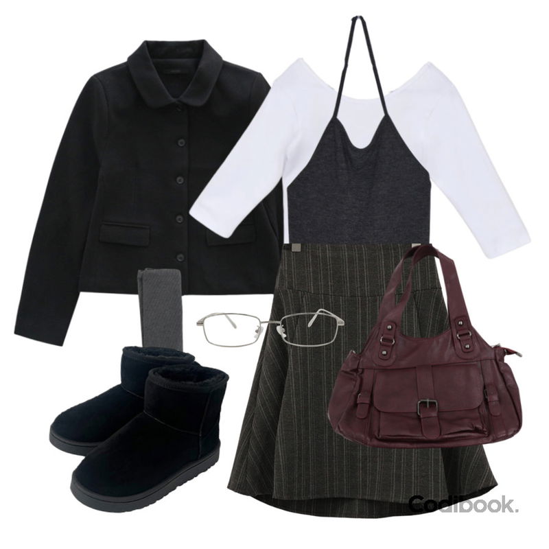 DAILYJOU 슈가붐 레트로 메탈 안경,wonderwonder 시슈 포켓 버클 레더 숄더 크로스백,EEZEE Red Layered T-shirt TS064등을 매치한 코디