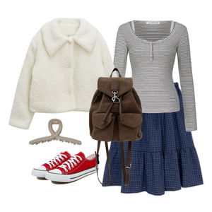 스커트,긴팔티,자켓 코디