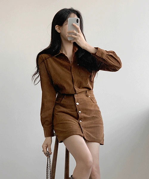 에딘 코듀로이 레이어드 미니 원피스