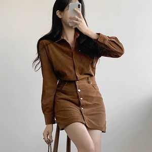 에딘 코듀로이 레이어드 미니 원피스