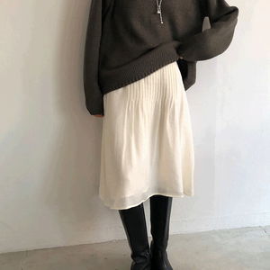 포베나 핀턱 미디 스커트