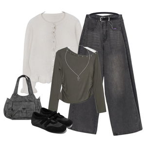 針織外套,牛仔褲,長袖上衣 코디