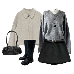 大衣,針織衫,裙子 코디