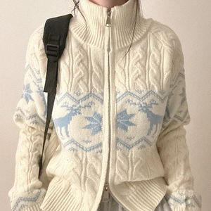 별사슴 꽈배기 하이넥 투웨이 니트 집업 3color