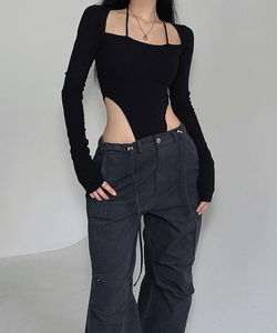 Mode Daily Slim Sexy Fleece-lined Long Sleeve Halter Neck Square Neck Bodysuit