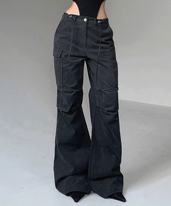 Pocket Peach Fleece-lined Low-Rise String Maxi Wide Pants