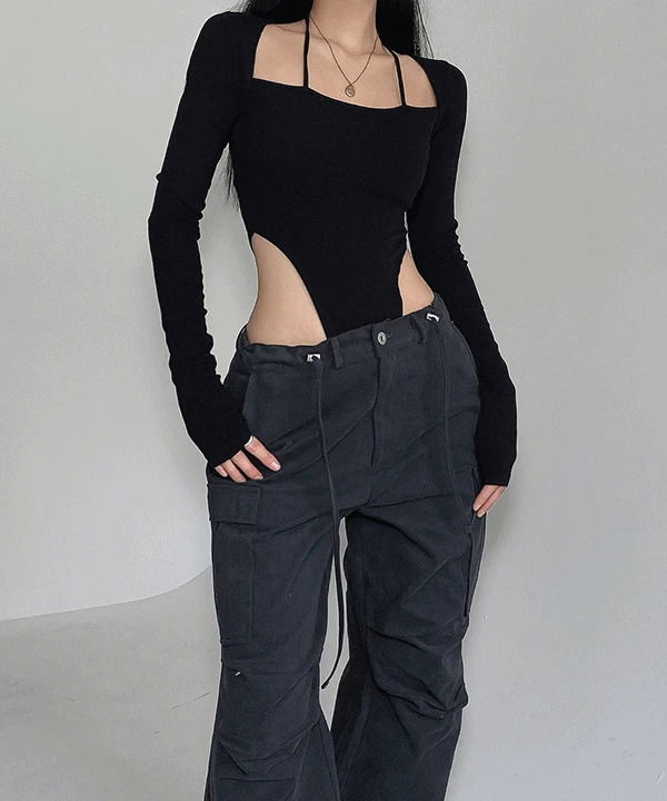 Mode Daily Slim Sexy Fleece-lined Long Sleeve Halter Neck Square Neck Bodysuit