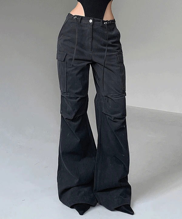 Pocket Peach Fleece-lined Low-Rise String Maxi Wide Pants