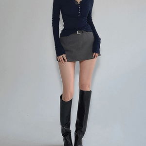 마일 치마바지 모직 하이웨스트 트임 포켓 미니스커트(블랙,차콜,화이트,브라운)