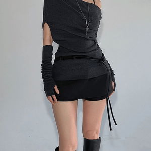 쓰리피스 데일리 오프숄더 벨트 워머 니트 탑(블랙,차콜,화이트)