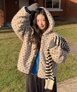 Elubi Reversible Dot Color Block Poggle Fleece Padded Hooded Jacket - 3 Colors