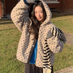 엘루비 리버시블 도트 배색 뽀글이 플리스 패딩 후드 점퍼 -3color