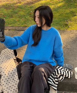 Muroi Mohair Loose-fit Round Long Sleeve Knitwear - 6 Colors