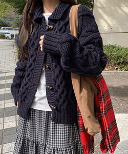 Hevont Wool Toggle Twisted Knitwear Cardigan - 2 Colors