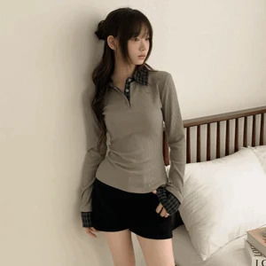 리카 체크셔츠 레이어드 말라핏 골지 긴팔 티셔츠 (2color)