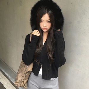 무므 퍼 니트 투웨이 후드 집업