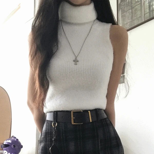 보송 앙고라 하이넥 슬림 니트나시2color