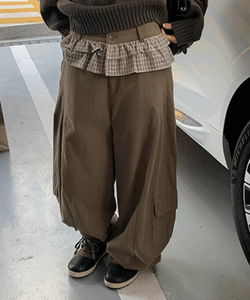 Zion Frill Cargo Wide Cotton Pants