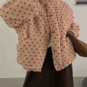 로민 4컬러 하트 도트 양털 후리스