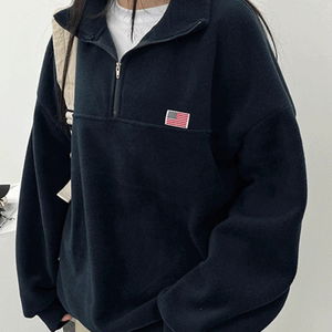 포근따뜻 뉴욕 패치 후리스 반집업 맨투맨