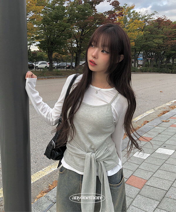 애나 레이어드 뷔스티에 타이 티셔츠 세트 (4color)