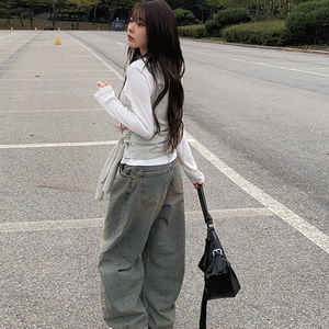 니퍼 절개 벌룬 데님 와이드 팬츠 (2color)