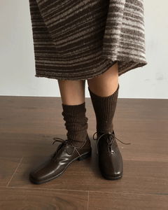 リブパインウールソックス チャコール・ブラウン