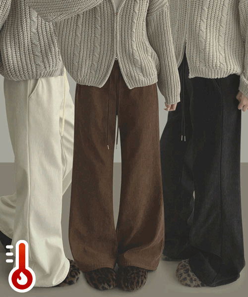 ~3XL Corduroy Fleece-lined Semi Flared Banding Pants