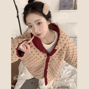 세이지 리버시블 도트 양털 덤블 루즈핏 후드 후리스 점퍼