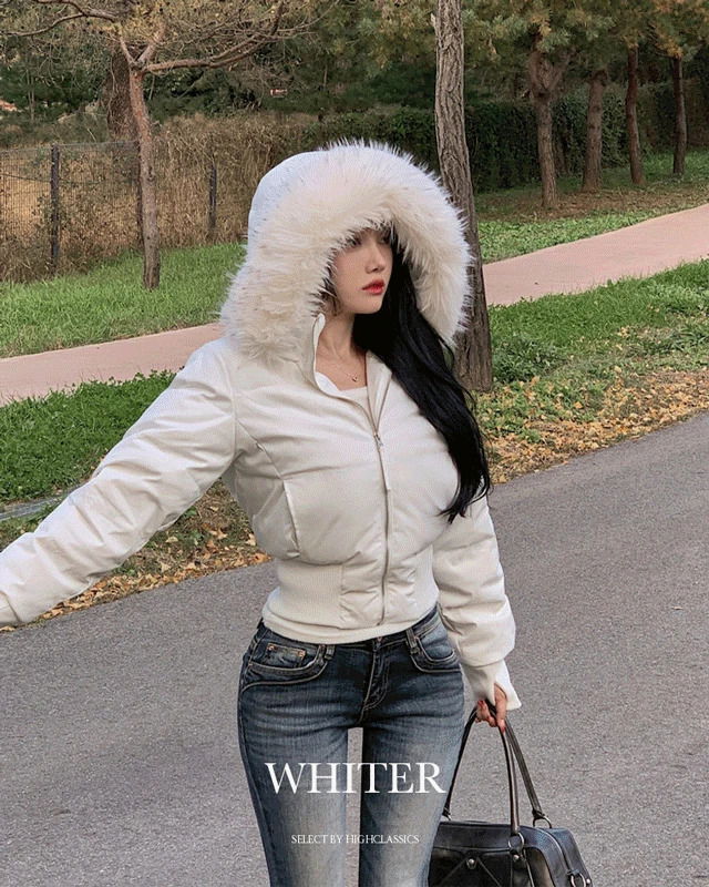 Fighter High Neck Bocashi Fur Warmer Slim Short Duck Down Padding