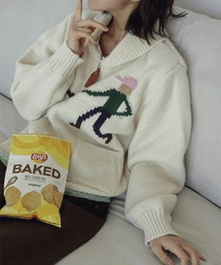 バーノンコーウィチャンカラーニットジップアップ