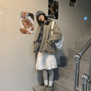 휘핑 프릴 코튼 밴딩 미디 스커트