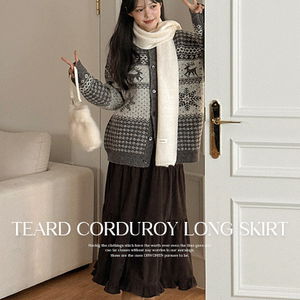 초코링 밴딩 티어드 코듀로이 롱 스커트 84668