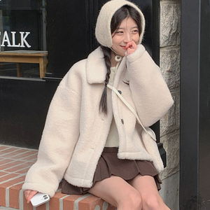 버브 퍼 양털 긴팔 카라 자켓