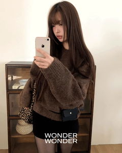 ラティベーシックウールラウンドルーズフィット長袖ニット