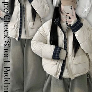 소아체크배색롤업하이넥스트링숏패딩점퍼(2color)