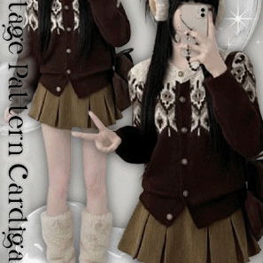 지우노르딕패턴루즈핏니트가디건(3color)