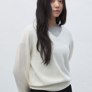 WOMAN 홀가먼트 울 브이넥 니트 풀오버
