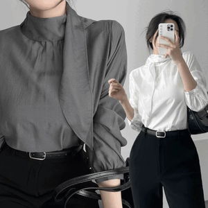 Ganadaran Friel luxurious scarf tie half-neck long-sleeved blouse in 4 colors