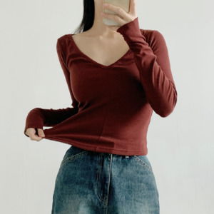 브이넥 절개 티셔츠