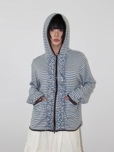 FRILL STRIPE HOOD ZIP-UP (blue / black)