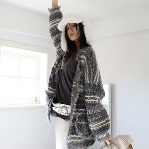 히피 트위드 루즈 가디건