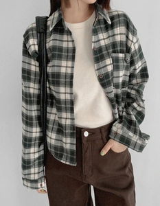 Button Pocket 5 Crop Check Shirt