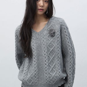 WOMAN 스캘럽 케이블 브이넥 풀오버