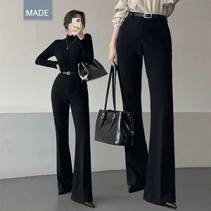 가나다란 레딧 도톰한 기모 허리밴딩 하이웨스트 스판 블랙 부츠컷 슬랙스