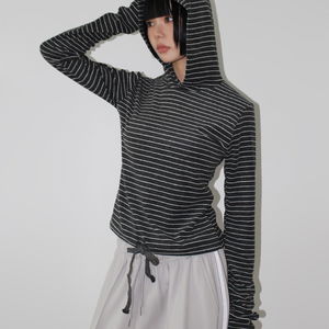 TERRY STRAP STRIPE HOODIE (ivory / charcoal)